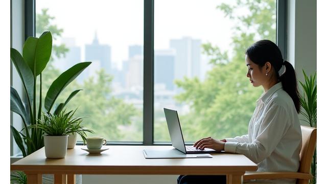 モダンでミニマルなデザインのリモートワークスペース