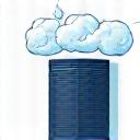 PM2.5やNO2をフィルターする空気清浄機のアイコン。フィルターからきれいな空気が出ている様子。