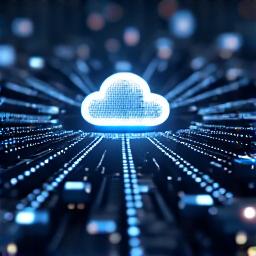 AWSとGoogle Cloudのロゴが並び、堅牢なクラウドインフラストラクチャを示す。